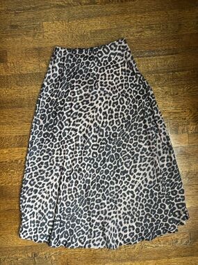 Leopard Print A-Line Midi Skirt in Beige and Black